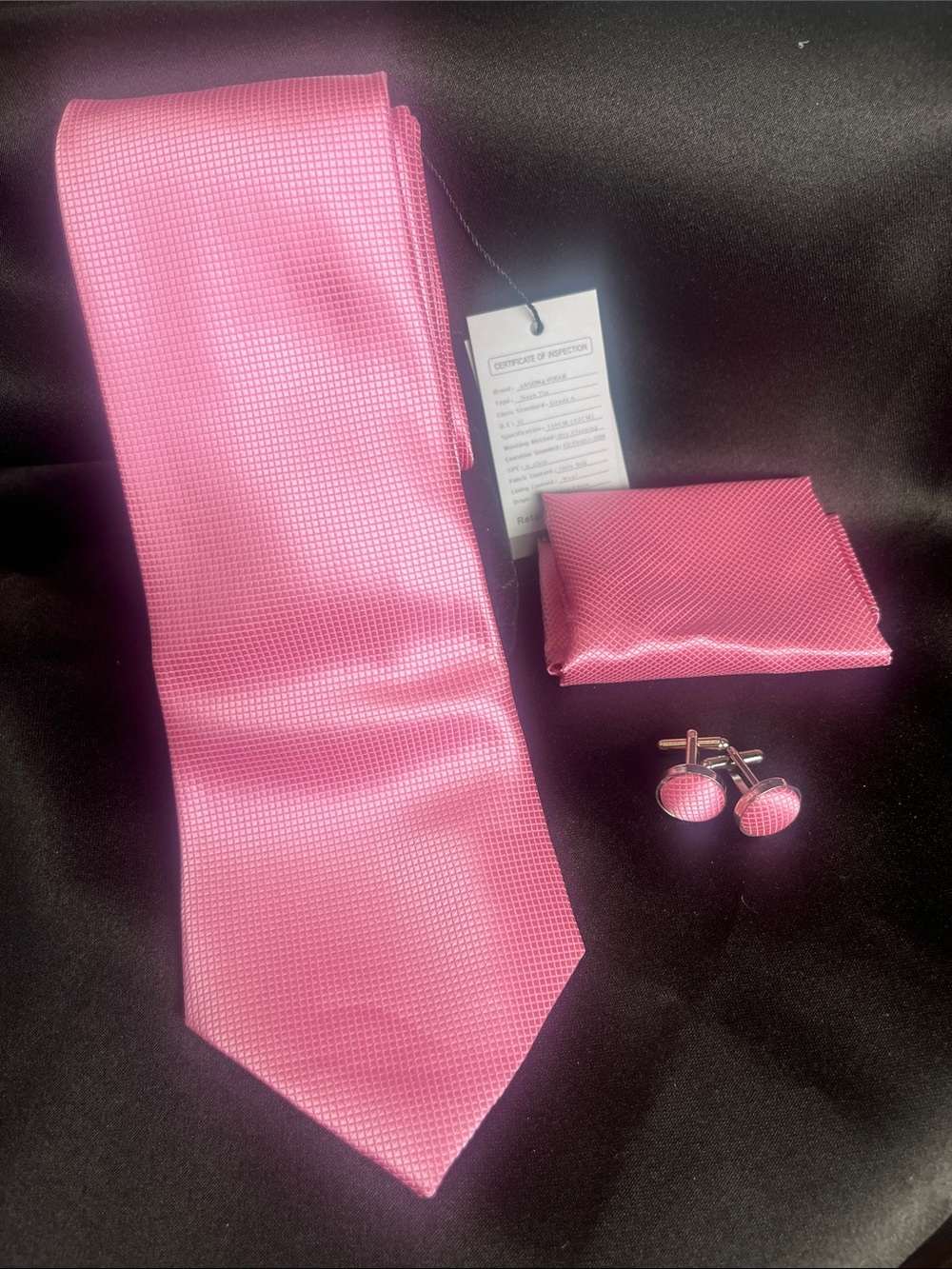 Pink Tie, Pocket Square & Cufflinks Set - Men Accessories